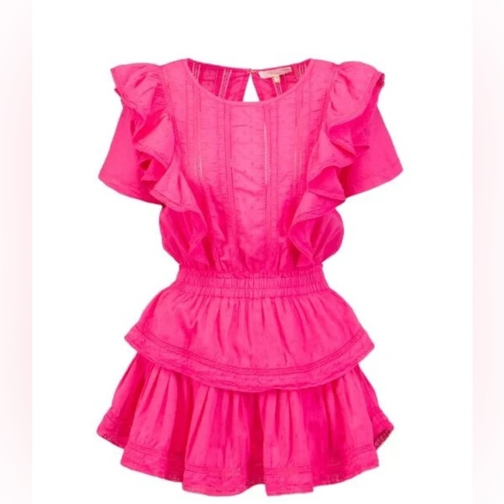 LoveShackFancy Natasha Mini in Watermelon Ice Pink Ruffle Cotton Dress L